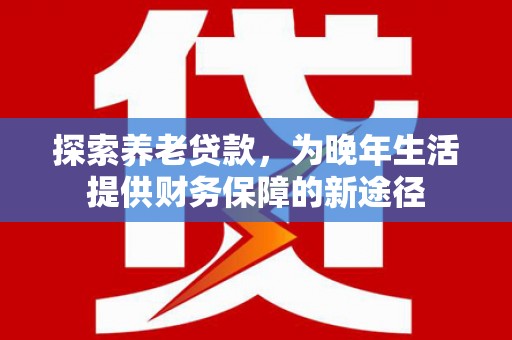 张北探索养老贷款，为晚年生活提供财务保障的新途径